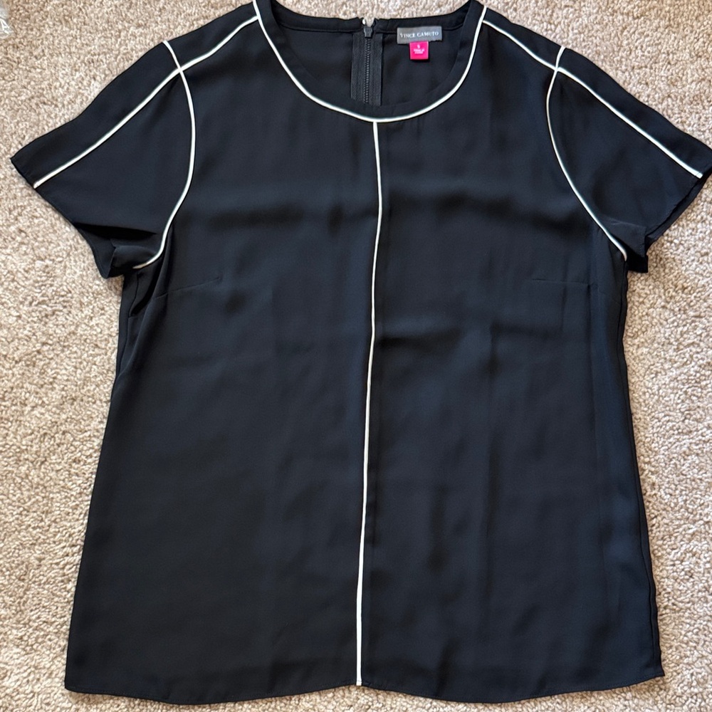 Vince Camuto Black Blouse with White Piping